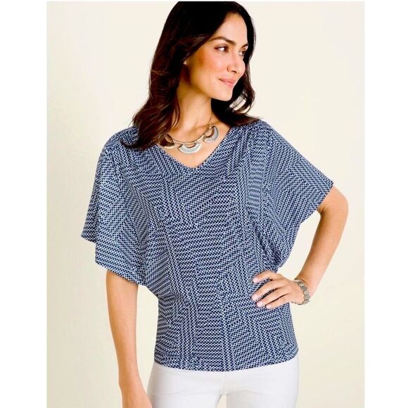 Chico's Flutter Sleeve Knit Top Size 1 (8) Like New - Picture 1 of 13